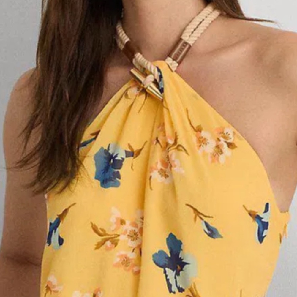 Ralph Lauren Sunny Yellow Blouse with Floral Design Large size without tag.